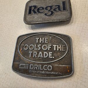 Vintage Belt Buckles Lot Of Two Regal  Drilco Tools Of Trade Logo Collectibles